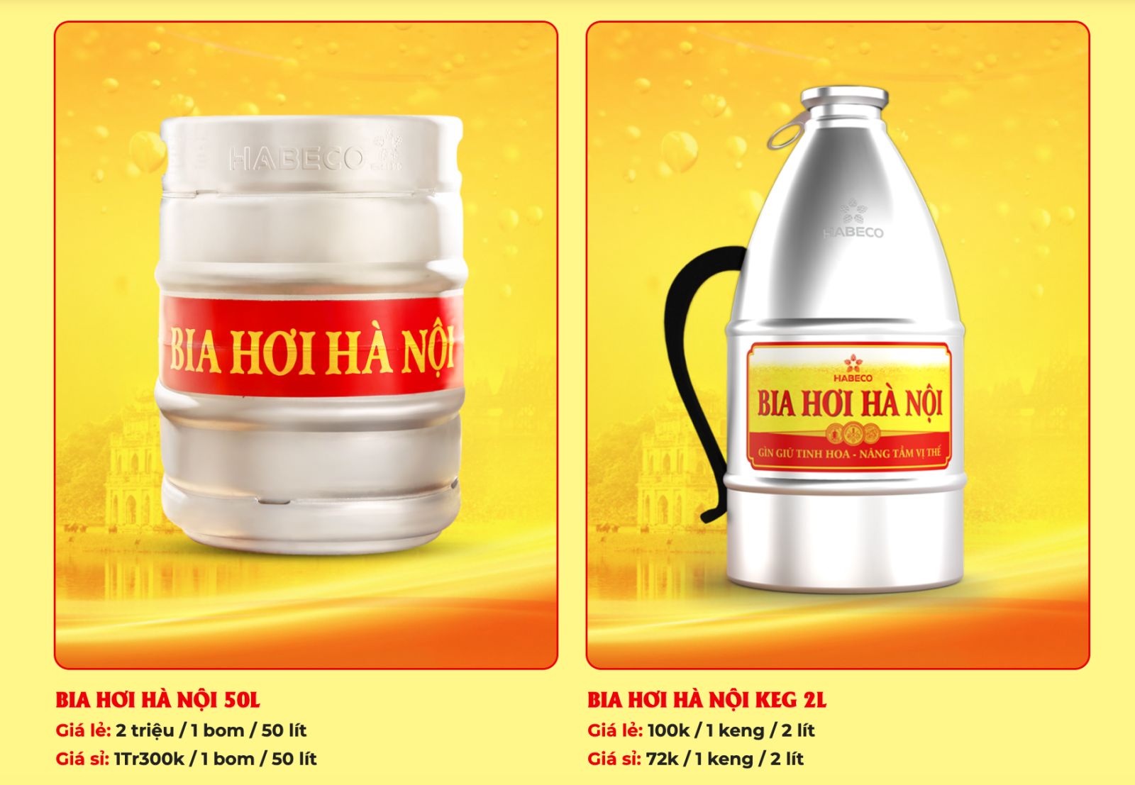 BIA HƠI HÀ NỘI 50L VÀ BIA HƠI HÀ NỘI KEG 2L
