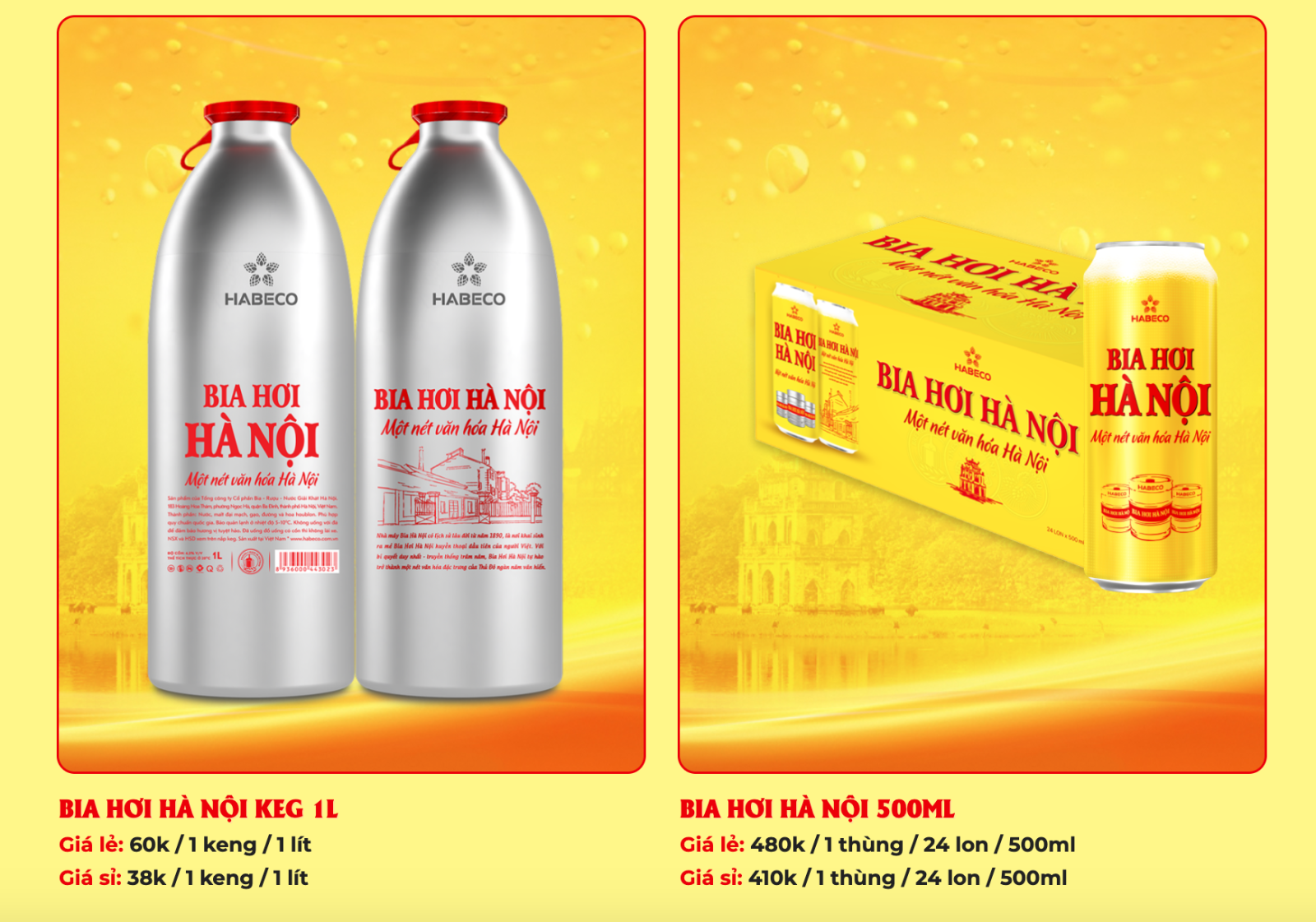 BIA HƠI HÀ NỘI KEG 1L VÀ BIA HƠI HÀ NỘI 500ML